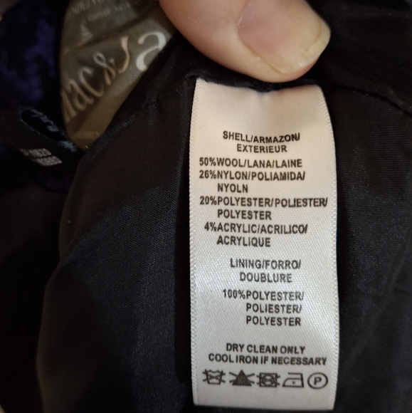 Mac & Jac Purple Houndstooth Cropped Wool Jacket Coat Trapeze - Picture 12 of 13